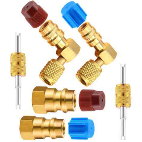 Lot de 2 adaptateurs de raccord R12 vers R134A AC, kit de conversion R12 vers R134a, raccord rapide A/C, raccord R12 R22 vers R134A haut/bas, adaptateur de conversion SAE 6,35 mm (1/5)