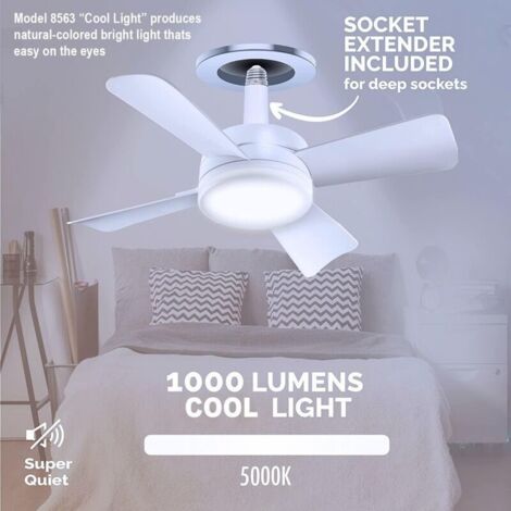 Ventilateur Plafond avec Lumiere et Telecommande, Minuterie, Douille E27/E26 LED Lampe Ventilateur Dimmable 1000LM, pour Chambre, Toilette, Couloir (1/4)