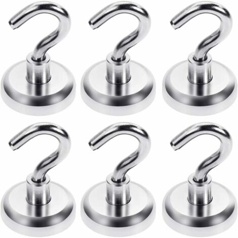 Crochet magnétique extra-fort 34kg – Aimant néodyme 32mm – Installation sans outils – Lot de 6 pièces pour usage intensif