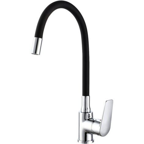 Grifo monomando de cocina caño alto flexible negro serie baiona (1/2)