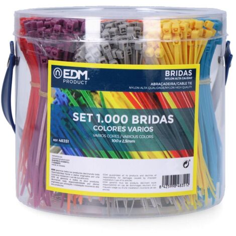 EDM – Set de 1000 bridas 100 x 2,5 mm – Colores surtidos – Presentación en bote – Nylon de alta calidad (1/5)