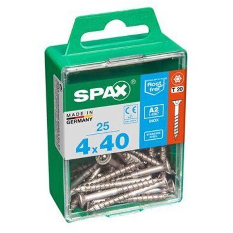 CAJA 25 unid. TORNILLO MADERA SPAX CABEZA PLANA INOX A2 4,0x40mm SPAX