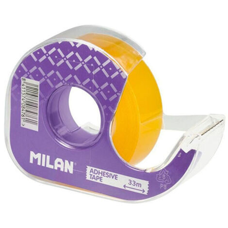 Cinta adhesiva 19 mm x 33 m en dispensador recargable con hoja de cortemetálica, color lila. Cinta transparente de tono ligeramente amarillo, acabado (1/5)