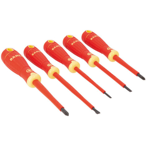 Destornilladores planos bahcofit aislados – Juego de 5 piezas – Huella de cabeza para atornillado preciso – Para madera dura (1/10)