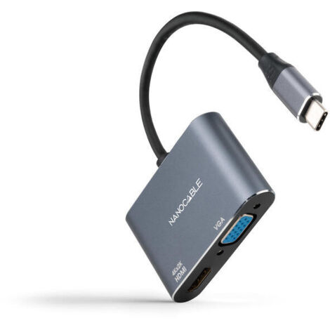 Adaptador USB-C a VGA/HDMI NANOCABLE 10.16.4303 Gris 4K Ultra HD (1/3)