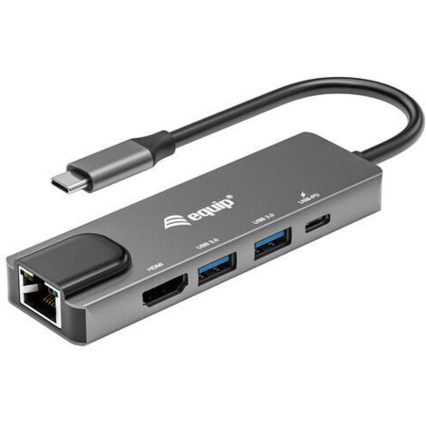 ADAPTADOR USB-C 5EN1 EQYUO HDMI 4K USB-C  DATOS  USB-A 5GB/S X2  USB-C CARGA MAX 100W RJ45 GIGABIT (1/4)
