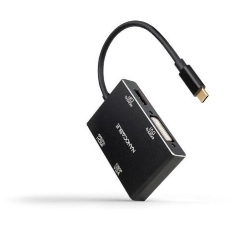 Conversor USB-C/M a HDMI/H + DVI/H + DP/H + VGA/H, Negro, 10 cm (1/3)