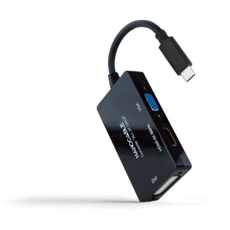 Adaptador USB C a VGA/HDMI/DVI NANOCABLE 10.16.4301-ALL 20 cm Negro 4K Ultra HD (1/4)