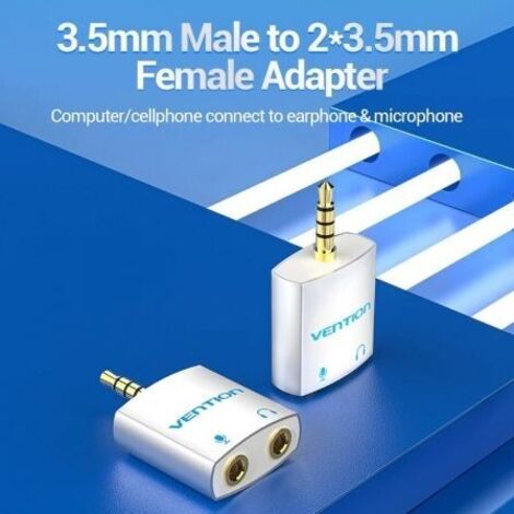 Adaptador Audio Vention BDBW0/ Jack 3.5 Macho - 2x Jack 3.5 Hembra/ Blanco (1/2)
