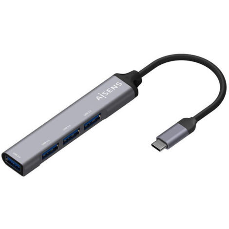 AISENS HUB USB 3.1 USB-C aluminio, USB-C/M-4xtipo A/H, gris, 10cm (1/4)