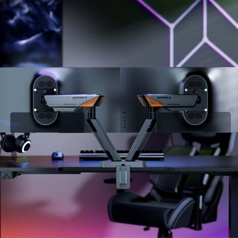 AISENS - SOPORTE DE MESA RGB GAMING CONTRAPESO GIRATORIO E INCLINABLE PARA MONITOR/TV 16KG (3 PIVOTES, 2 BRAZOS) DE 17-38, NEGRO-GRIS (1/2)