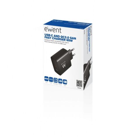 CARGADOR RAPIDO EWENT 2PUERTOS (USB-C/A) 65W (1/2)