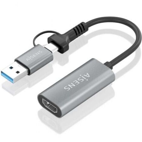 AISENS - CONVERSOR ALUMINIO USB-A+USB-C A HDMI 1080P@60HZ, USB-A/M+USB-C/M-HDMI/H, GRIS, 15CM (1/2)