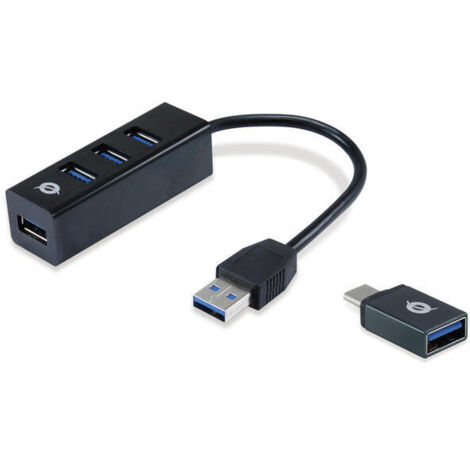 HUB USB 3.0 CONCEPTRONIC HUBBIES04B 4 PUERTOS USB 3.0 COLOR NEGRO Y ADAPTADOR A USB-C (1/4)