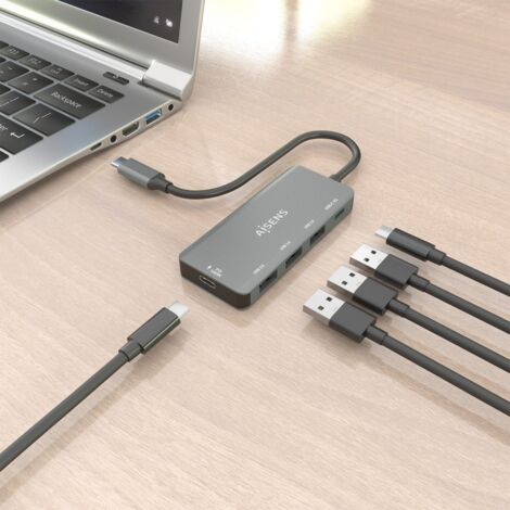 Hub USB Tipo-C Aisens A109-0945/ 3xUSB/ 1xUSB Tipo-C/ 1xUSB Tipo-C PD/ Gris (1/2)