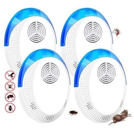 Répulsif pour souris, répulsif à ultrasons contre les moustiques, repousse les cafards, les rongeurs - 100 % inoffensif (lot de 4) (1/4)