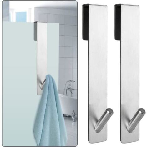 2PCS crochets de porte en acier inoxydable pour paroi de douche sans perçage, crochets au-dessus de porte, porte-serviettes (1/3)