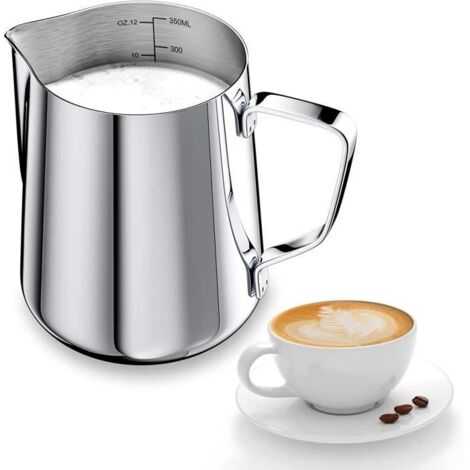 Pichet à Lait - Inox - 350ml - Acier Inoxydable 304 - Mesure Précise - Résistant à la Chaleur (1/4)
