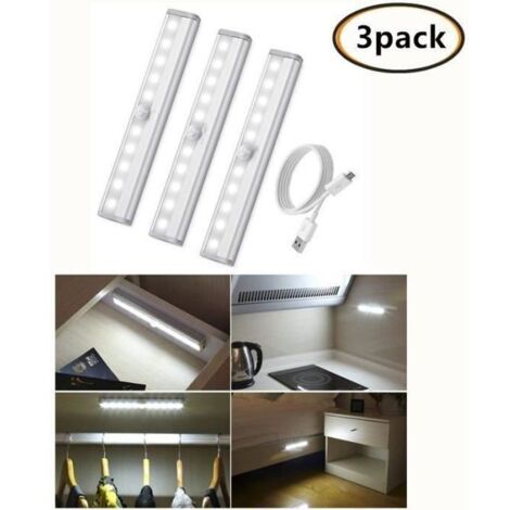 Lampe Détecteur de Mouvement - ARTELYS - 3pcs - USB Rechargeable - 10 LED - Blanc (1/4)