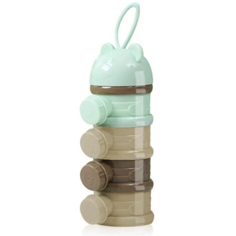 Doseur Bébé 4 Compartiments Distributeur Boîte de Lait Portative de Poudre de Lait de Formule Infantile Peut être Empilée (Vert) (1/4)