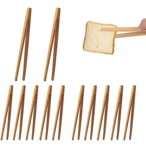 Pince Cuisine,Pince en Bambou 10 Pcs Pince à Pain en Bois Pince de Cuisine Pour La Cuisson, Utilisée Pour La Cuisson, Le Pain (1/4)