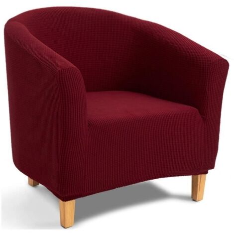 Housse de Fauteuil Chesterfield,Jacquard Housse de Canapé Tub Chair Extensible Extensible(Housse de Chaise de Bain,Rouge foncé) (1/4)