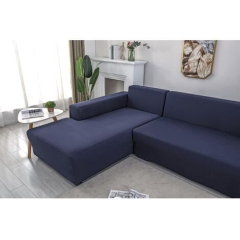 Housse de canapé de protection 3 +2 places en L d'angle en polyester pour meubles de maison douce luxueuse - bleu marine (1/3)