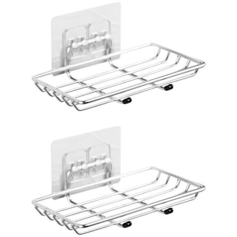 Porte-Savon - Inox - Lot de 2 - Auto-adhésif - Résistant à la rouille - Mural (1/4)