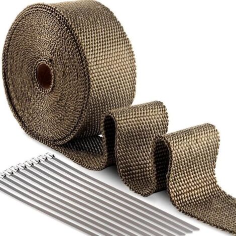 50MM Titanium Magma Bande Isolant Thermique Céramique 5M + 10 pièces D'attache de 20CM en acier inoxydable pour Tuyeau Manifold (1/4)