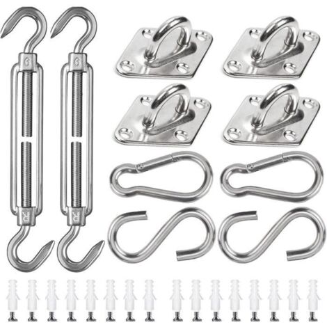 Kit de Fixation pour Voile D'ombrage - Acier Inoxydable - Universel - 42 PCS (1/4)