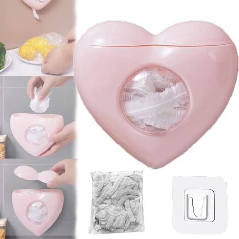 Boîte de Rangement pour Film Plastique, Distributeur Film Alimentaire Mural Sans Poinçon avec 100 Pcs Sacs Élastiques de Conservatio (1/4)
