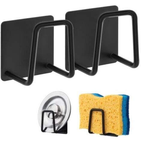 Support pour Éponge Crochet pour éponge à Vaisselle en Acier Inoxydable 304, adhésif - Accessoires pour évier (2PACK, noir). (1/4)