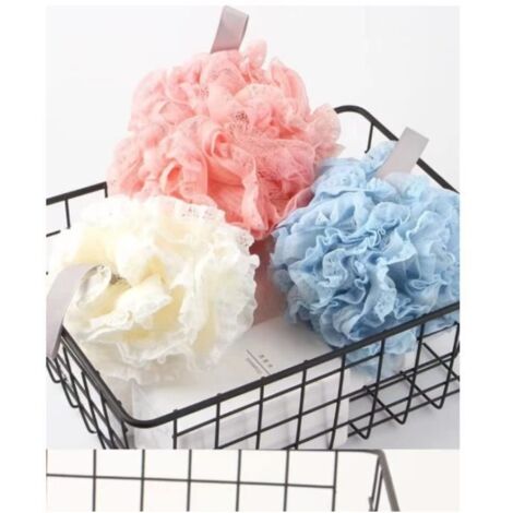Éponge de bain [3 pièces] Éponge de bain, exfoliant, Éponge, Extra Large (3 couleurs bleu/blanc/rose). (1/4)