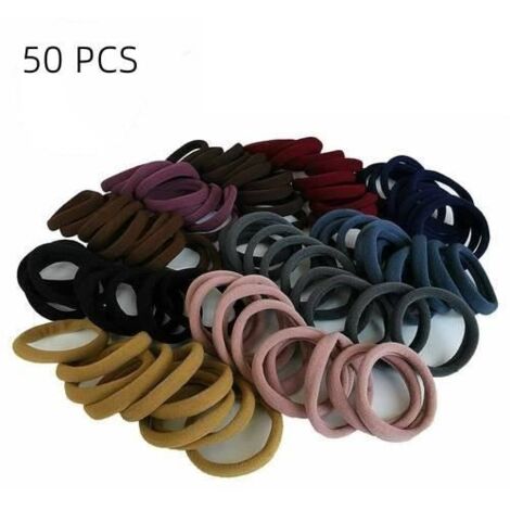 50PCS Anneau en coton pour les cheveux Attaches épaisses pour les cheveux Porte-queue non blessant (1/4)