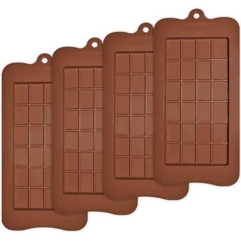 Lot de 4 moules à tablette de chocolat anti-adhésifs en silicone de qualité alimentaire pour barres protéinées et (1/4)