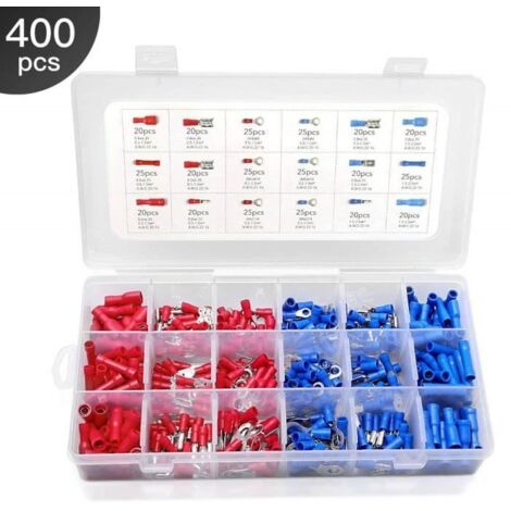 Cosses Electriques 400 pcs Plates Connecteurs Ensemble Cosse Isolée En Assortiment Sertissage (1/4)