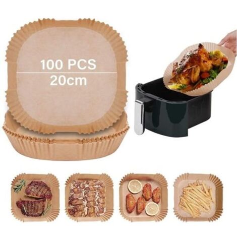 20-23cm Papier Cuisson Air Fryer, 100 Pièces Papier Sulfurisé Air Fryer Carrées, Antiadhésive sans Huile Jetables Papier Friteuse à (1/4)