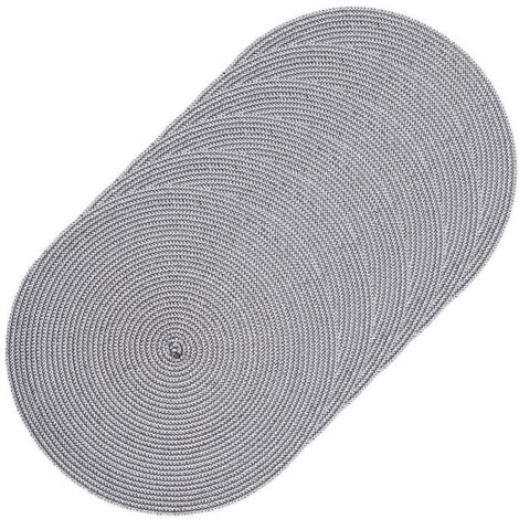 Toilinux - Lot de 6 sets de table rond tressés en polypropylène - Diam. 38 cm - Noir et blanc (1/3)