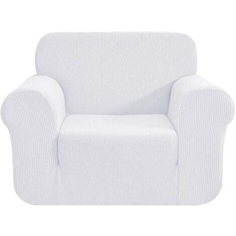1 Pièce Jacquard Housse de Canapé Extensible, Revêtement de Canapé (1 Place, Blanc) (1/4)