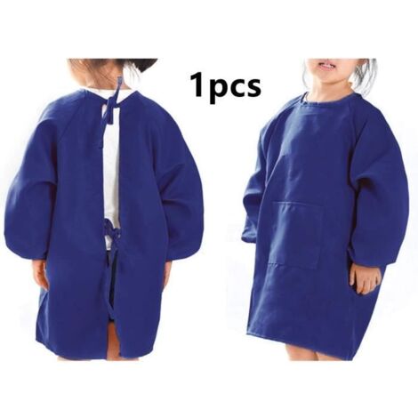Tablier Peinture Enfant,Tablier étanche à Manches Longues,Anti-taches Blouse,pour l'écriture,Coloriage,Repas,Jeu,Cuisine,Dessin,S (1/4)