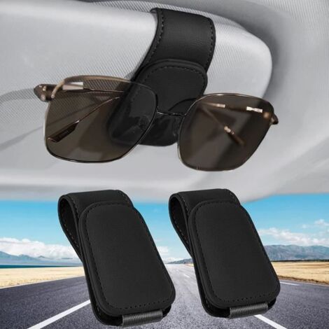 Porte Lunettes pour Voiture,2PCS Support Lunettes pour Voiture Universel Magnétique Cuir Porte Lunette Soleil Voiture de Visière (1/4)