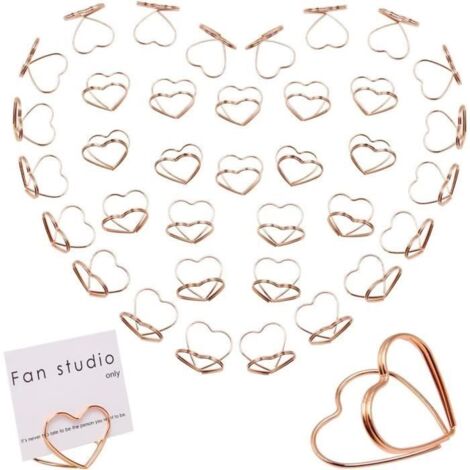 Porte Photo Mémo Carte - Métal - Or Rose - 36 pièces - Design Coeur - Support Numéro Table (1/4)
