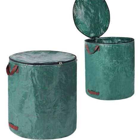 Lot de 2 sacs de jardin avec couvercle 272 l - Pour déchets verts - Pliable avec poignées - Sac à feuilles réutilisable (1/4)