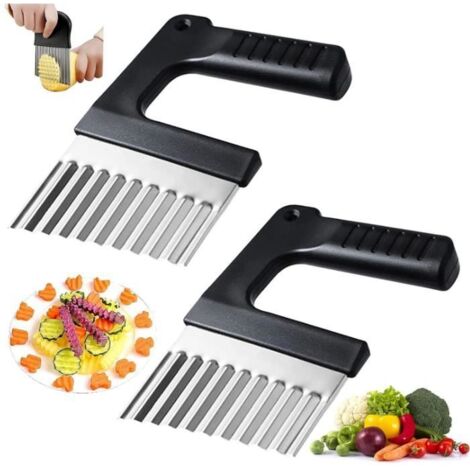 2pcs Anguxer Couteau ondulé à Frites en Acier Inoxydable,Couteau de Tranches de Patate, pour Pommes de Terre,concombres et Autres (1/4)