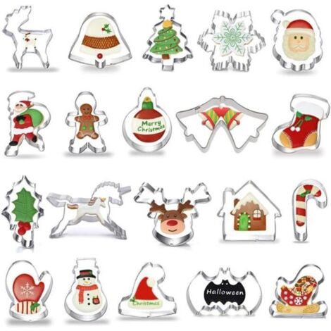 20 pièces. Lot d’emporte-pièces en Acier Inoxydable pour Les fêtes, décoration de gâteaux et tartes, Biscuits, pâte à Sucre, (1/4)