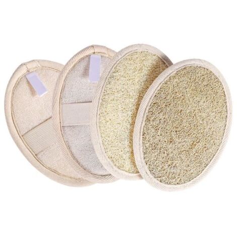 4 Pcs Éponge Exfoliante en Luffa Naturel pour le Corps, Eponge Loofah Naturel Éponge Douche, Épurateur (Couleur Naturelle + Blanc) (1/4)
