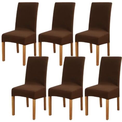 6 Pièces Housse de Chaise Moderne élastique, Amovible Lavable Extensible Housses de Chaise de Salle à Manger(Marron foncé) (1/4)