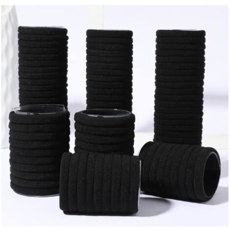 Élastiques à Cheveux - Non Marqué - 50Pcs - Coton Noir - Bonne Élasticité - Confortable (1/4)