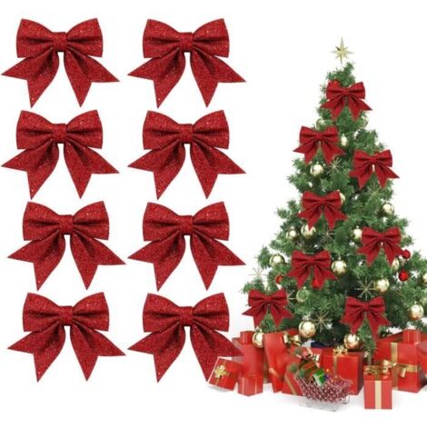 Noeud de décoration - Noeud Rouge Noël - 8 pièces - Intérieur - A suspendre (1/4)