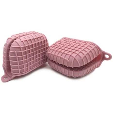 Gants de four - Cuisine - Silicone - Résistants à la chaleur - Rose - Lot de 2 (1/4)